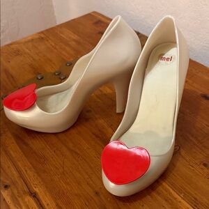 Melissa Cream Heels with Red Heart Accent